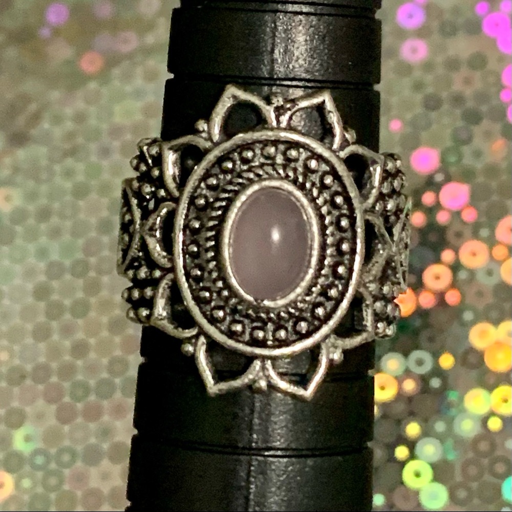 Handmade Rose Quartz Silver Mandala Ring - Picture 4 of 5